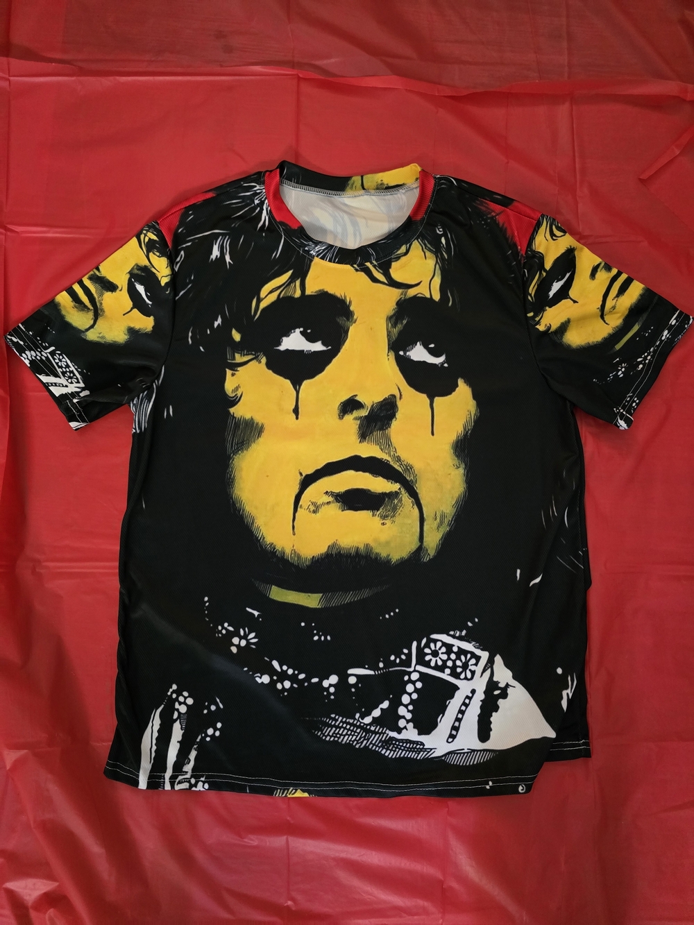 Men's Black Short Sleeve Tee with Yellow Graphic Face Print